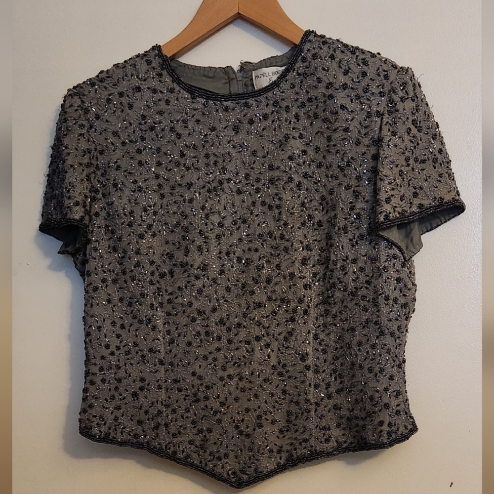 Papell Boutique Silver Embellished Blouse